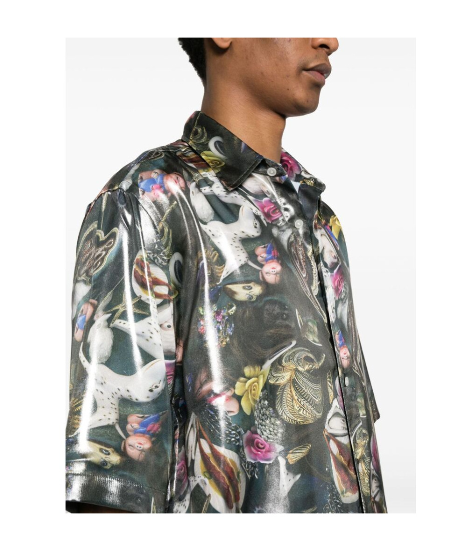 Shop Acne Studios Graphic-print Lamé Shirt In Black