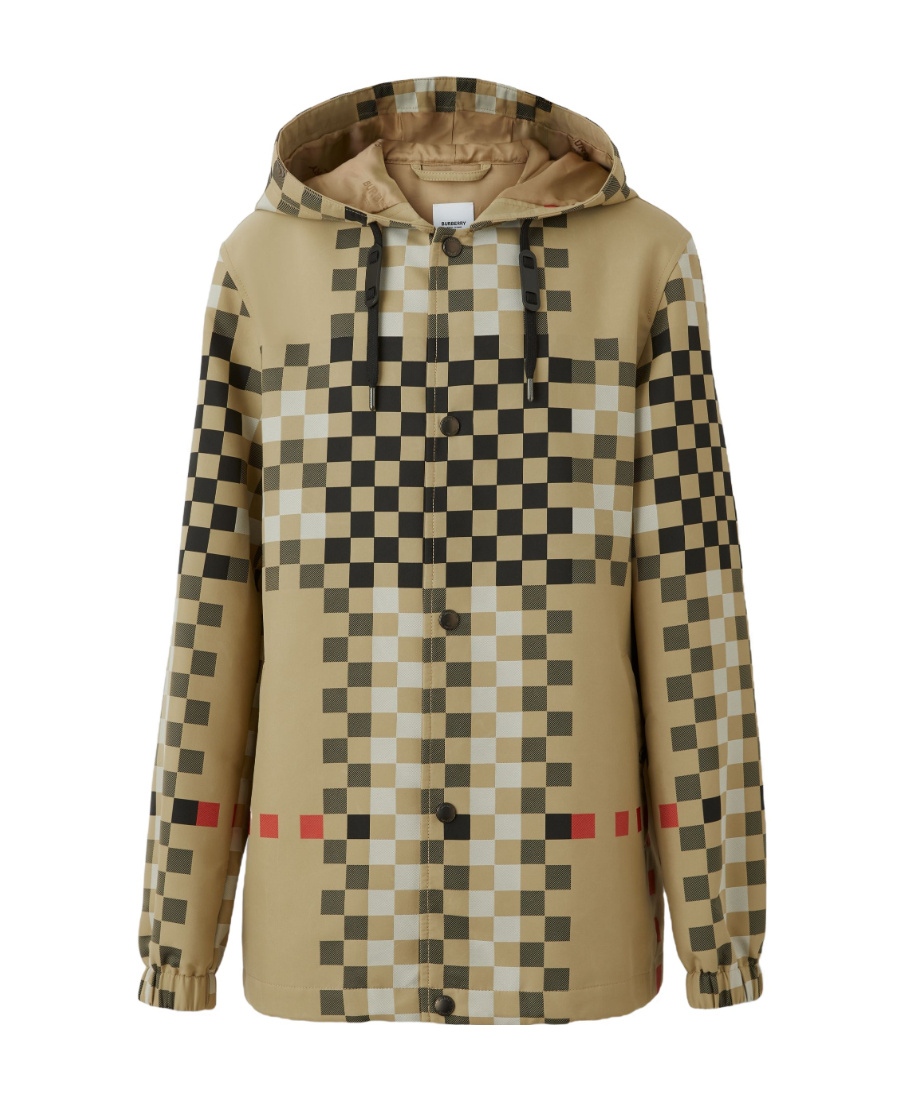 Burberry Pixel Check Hooded Jacket In Multicolor