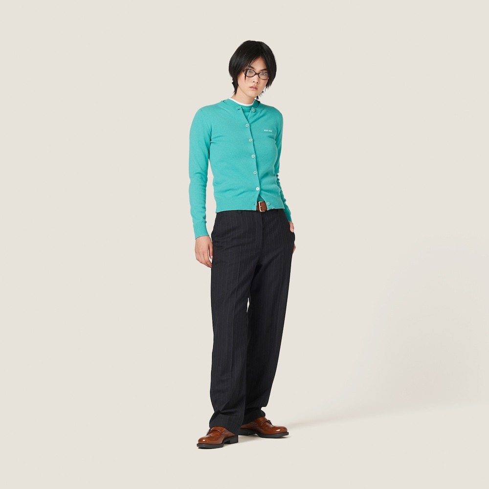 Miu Miu Pinstriped Wool Casual Pants In Black
