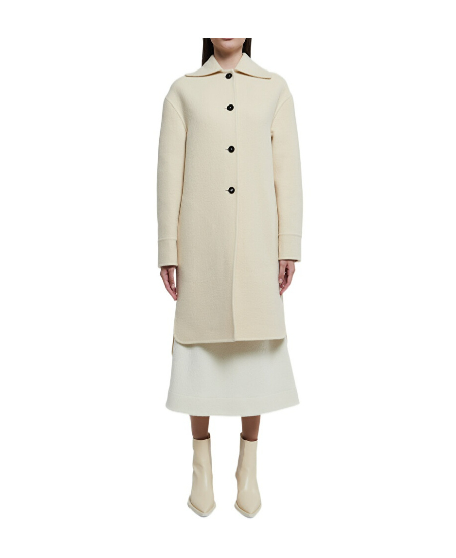 Jil Sander Double-breasted Wool Coat In White