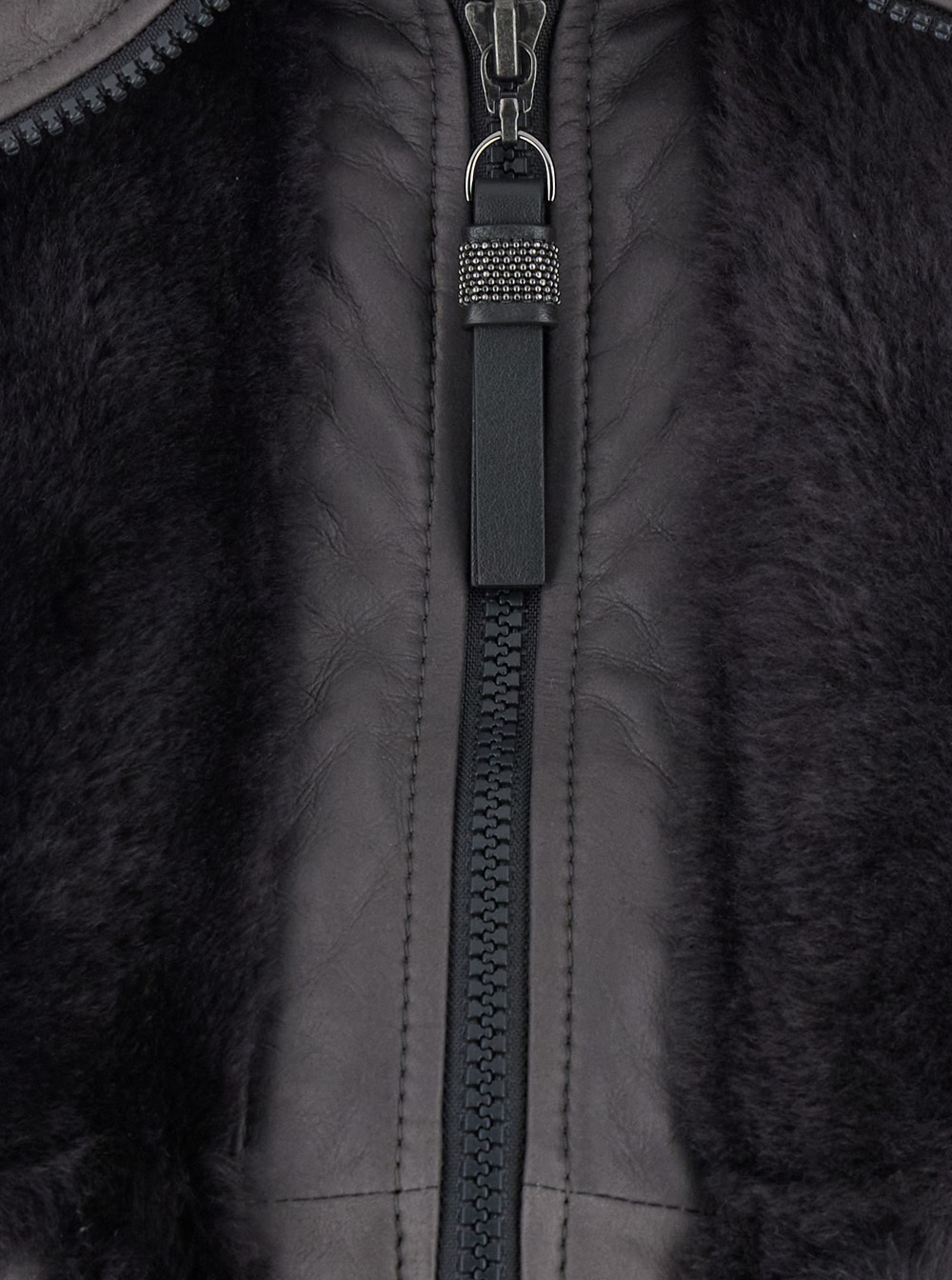 Brunello Cucinelli Grey Shearling Jacket With Two Front Welt Pockets With Zip In Fur Woman
