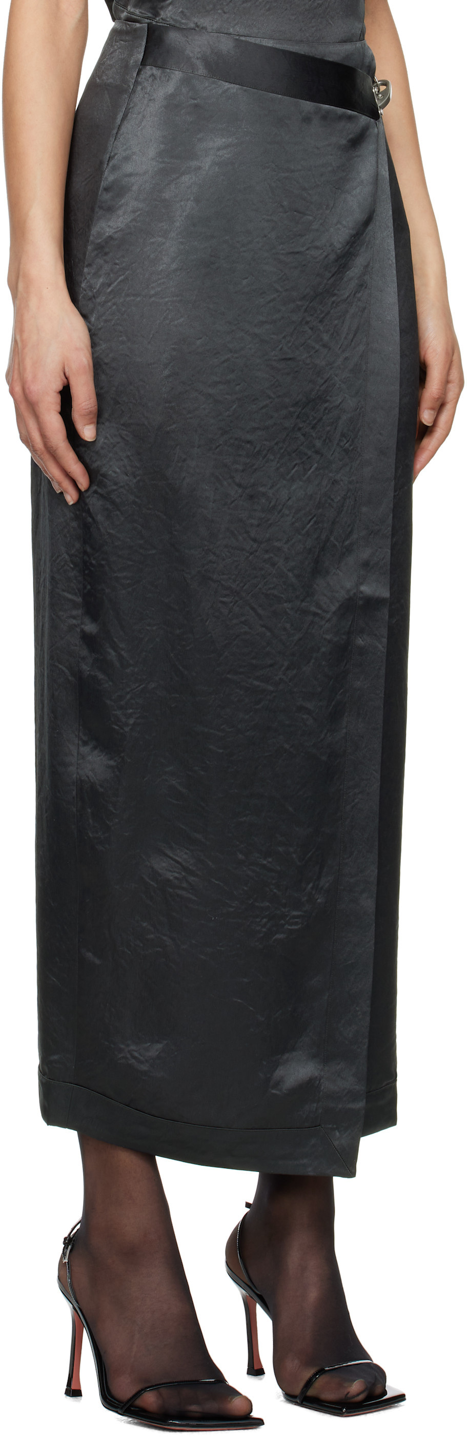 Shop Nanushka Wrap Midi Skirt In Grey