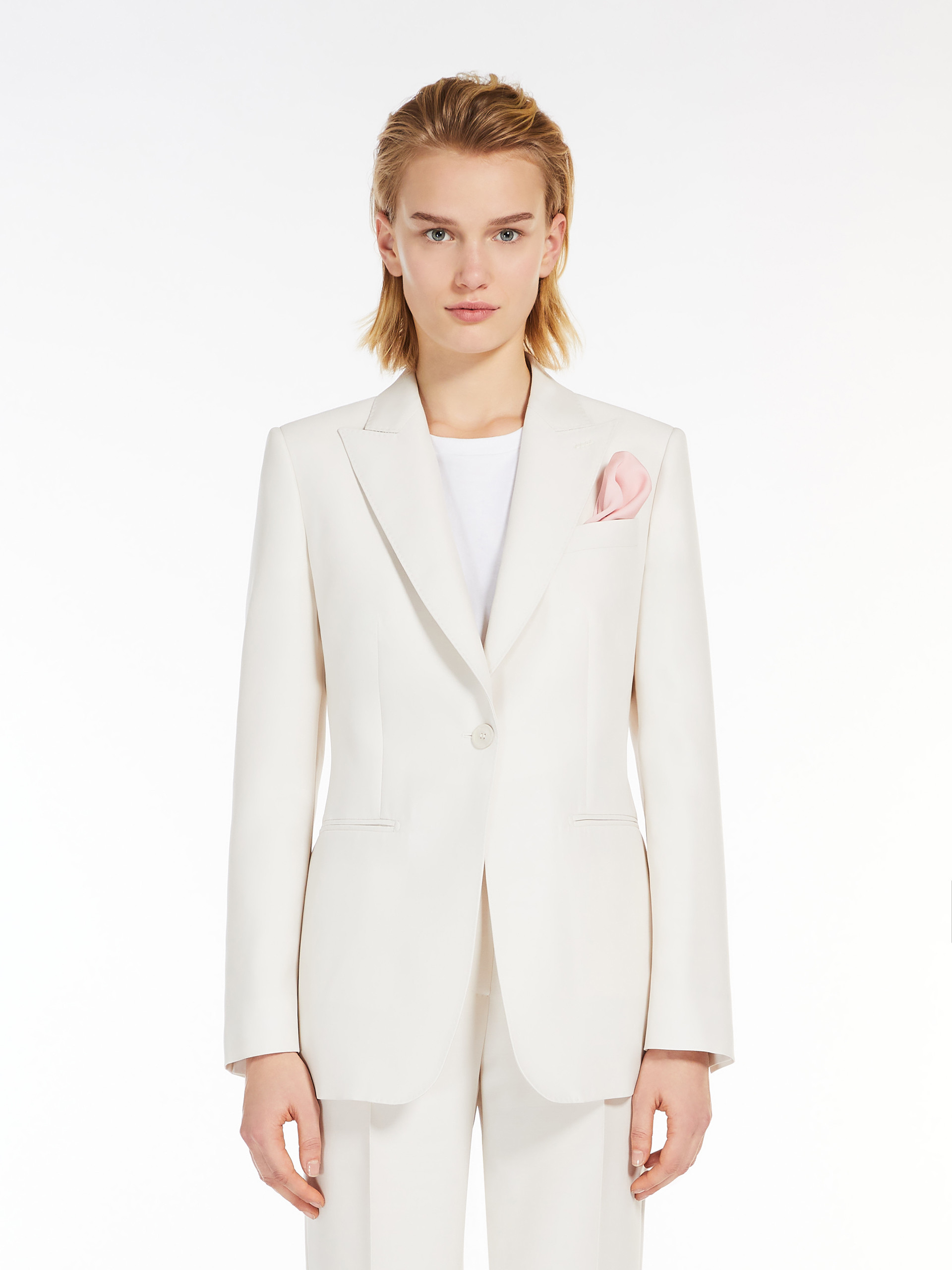 Max Mara Single-breasted Wool Suit Jacket In White