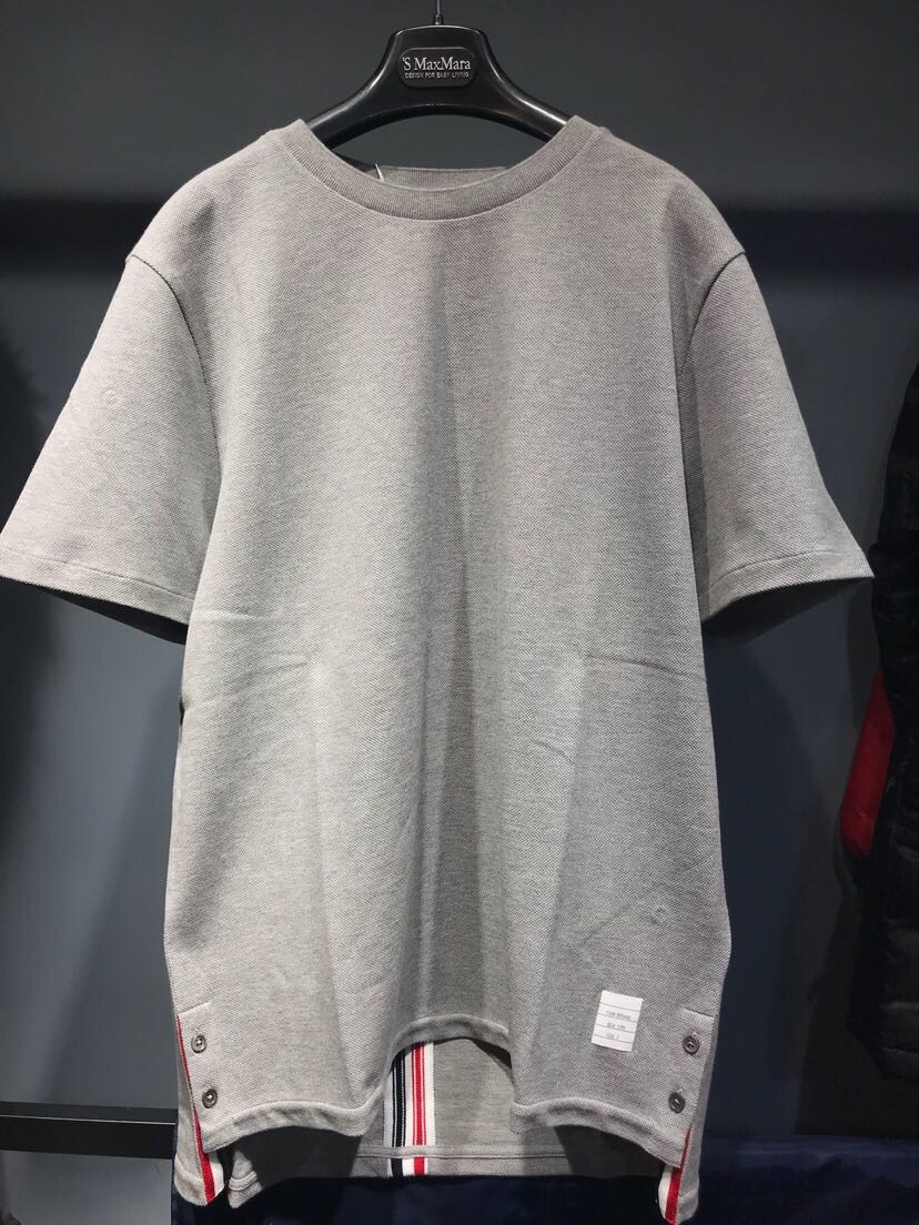 Thom Browne Centre-back Stripe Piqué T-shirt In Gray