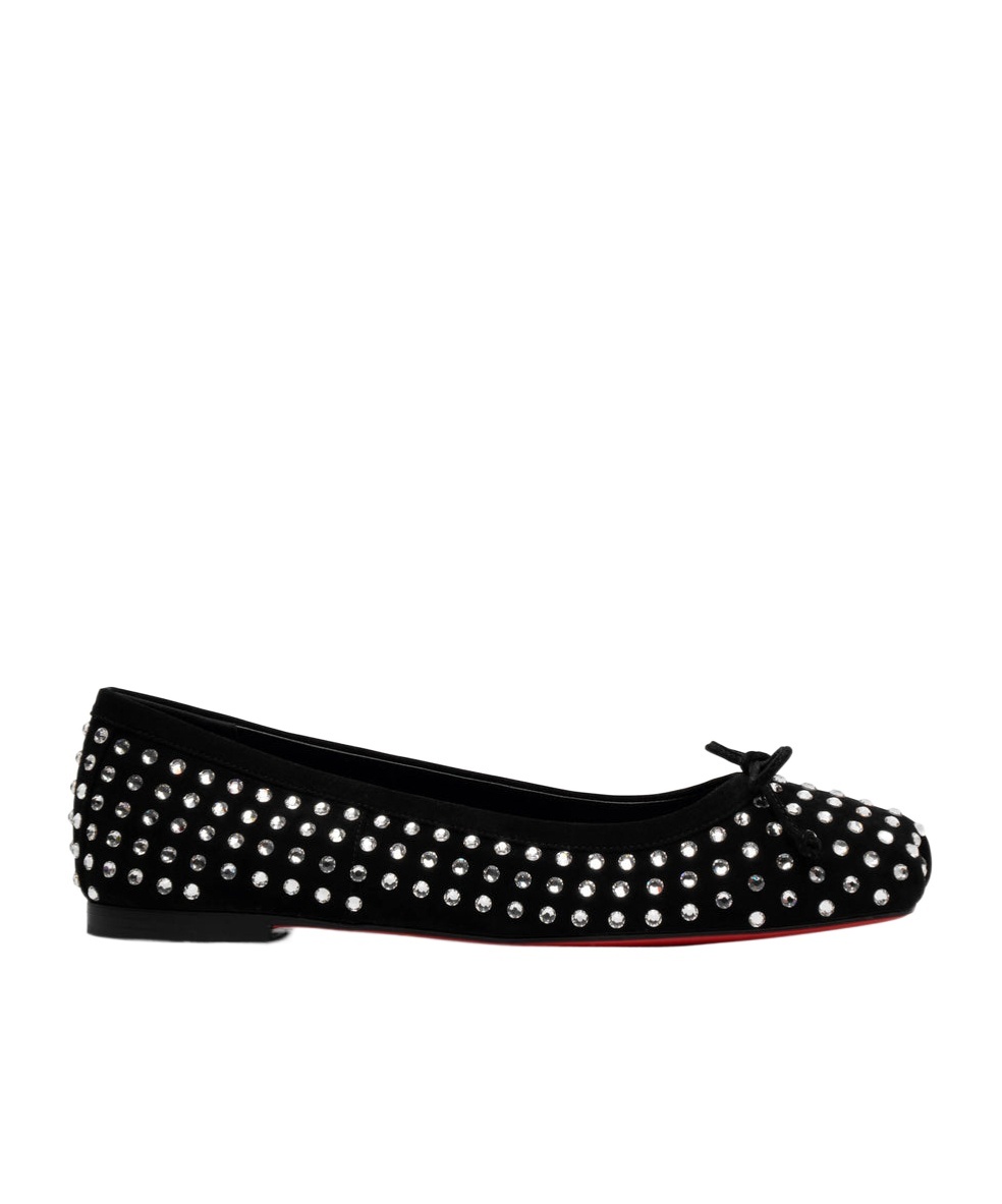 Christian Louboutin Mamadrague Strass Bow Red Sole Ballerina Flats In Black