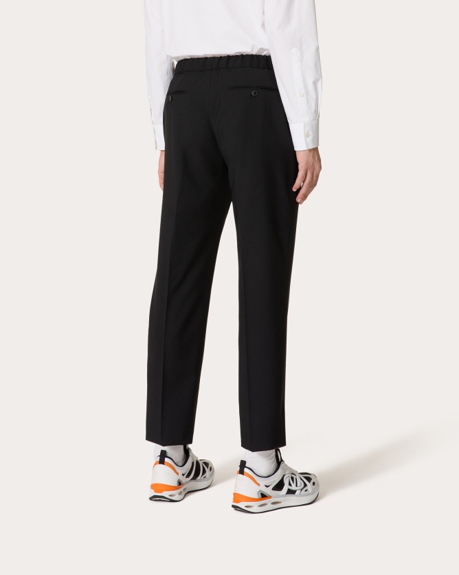 Valentino Regular Fit Black Jogging Pants In Wool-mohair Blend In Black