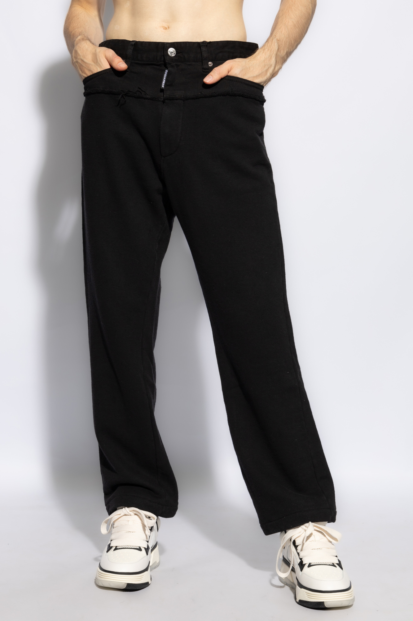 Dsquared2 Denim-panel Cotton Track Pants In Black