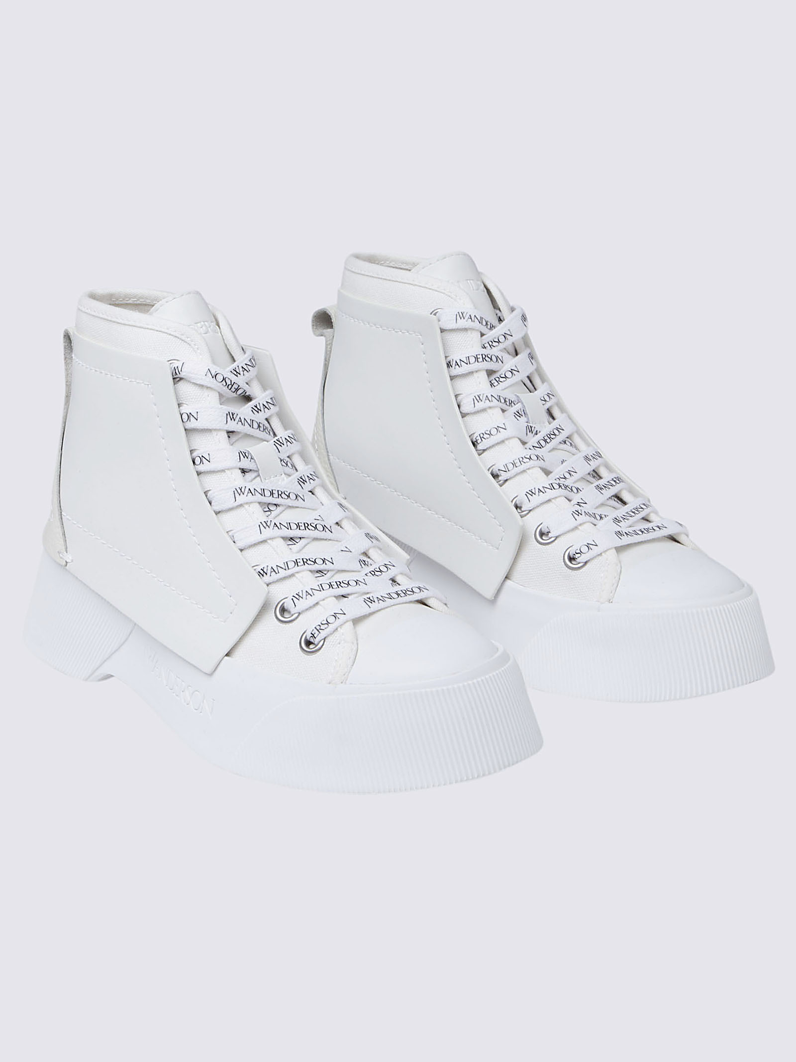 Jw Anderson Leather And Canvas High-top Sneakers In White
