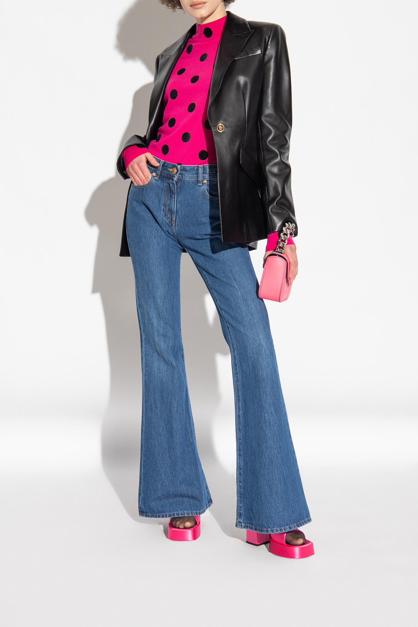 Versace 120 Medusa Platform Satin Mules In Pink