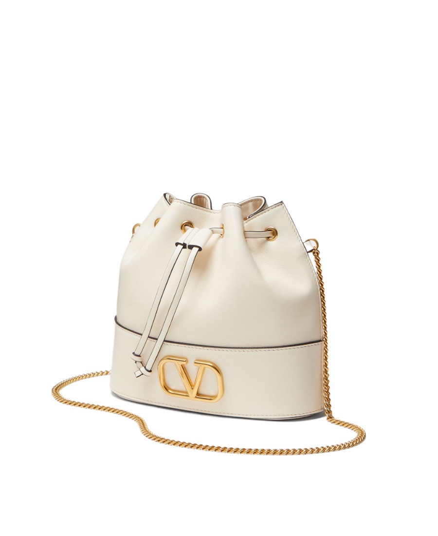 Valentino Garavani Mini Bucket Bag In Nappa With Vlogo Signature Chain Woman Light Ivory Uni In Nude