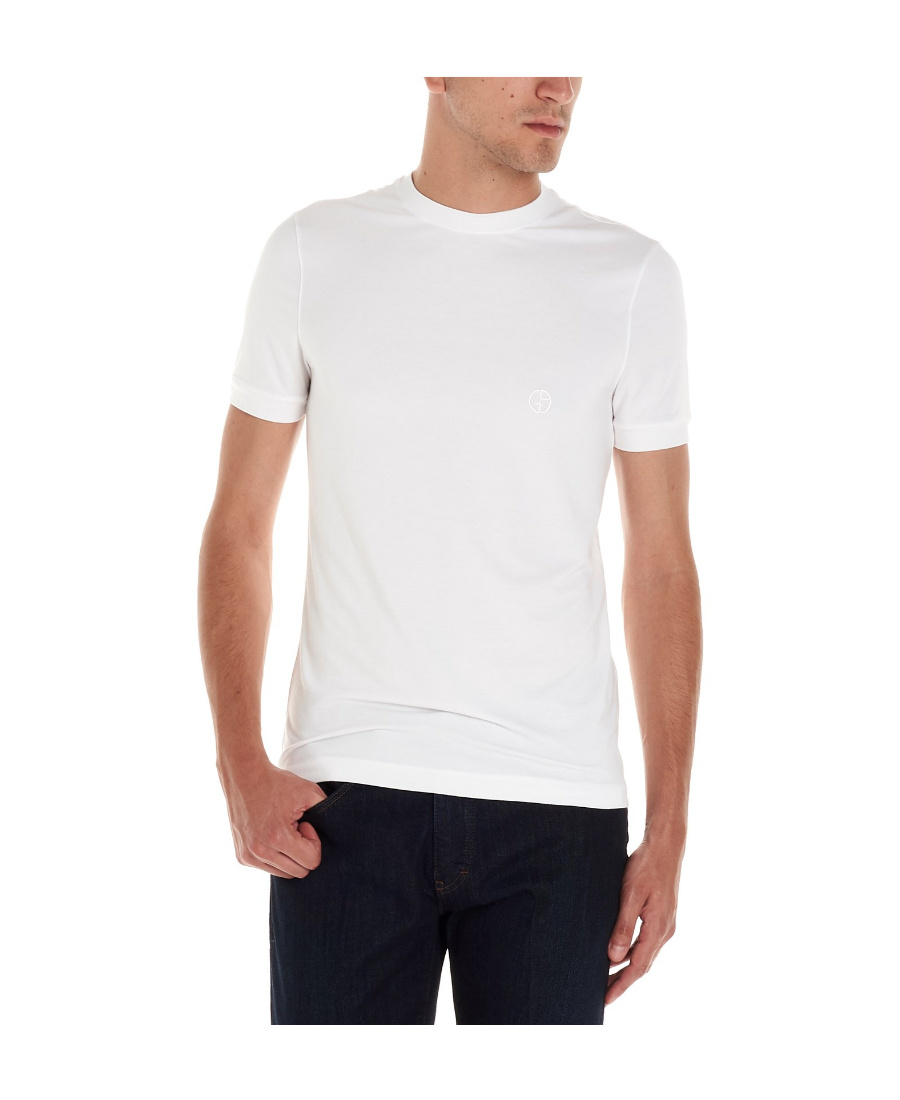 Giorgio Armani Men Stretch Viscose Jersey Crew Neck T-shirt In White