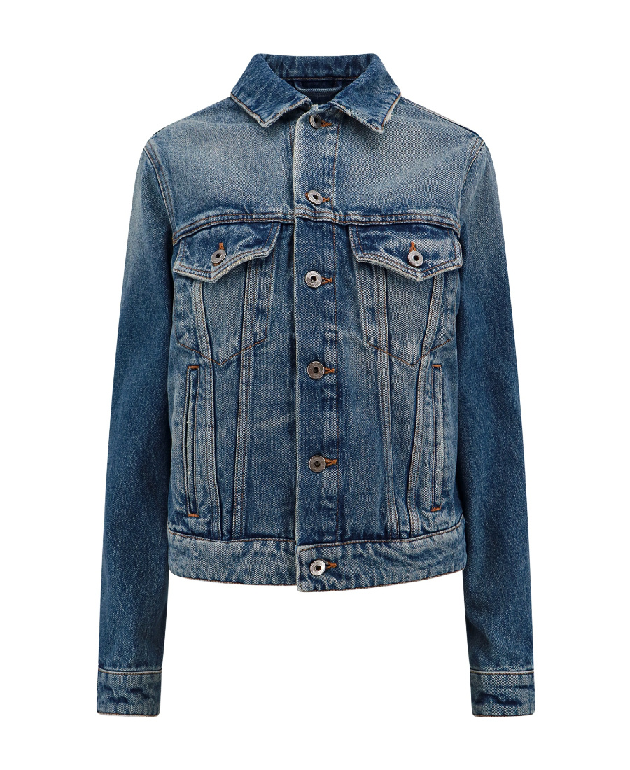 Shop Off-white Distressed Denim Jacket In Blue