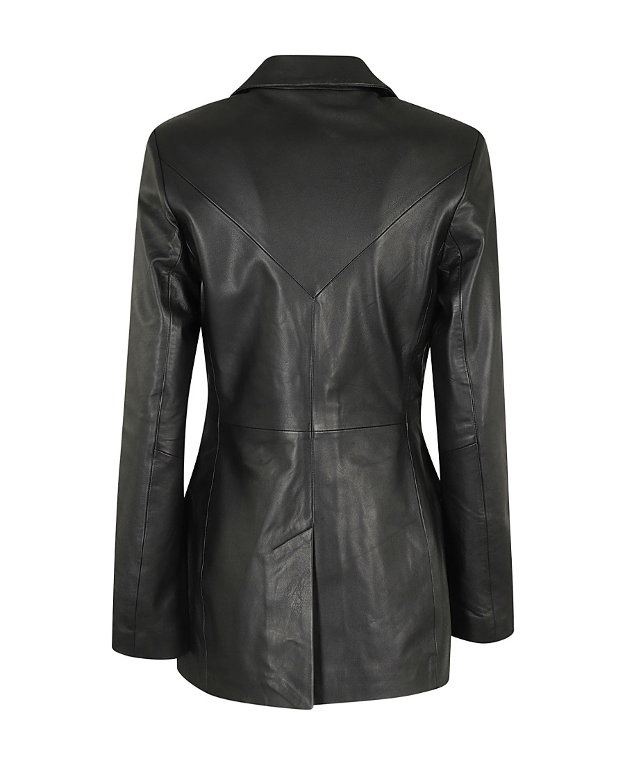 Remain Birger Christensen Single-breasted Long-sleeved Leather Jacket In Black