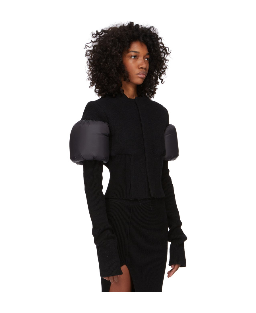 Rick Owens Padded-panels Ribbed-knit Fitted Jacket In Black