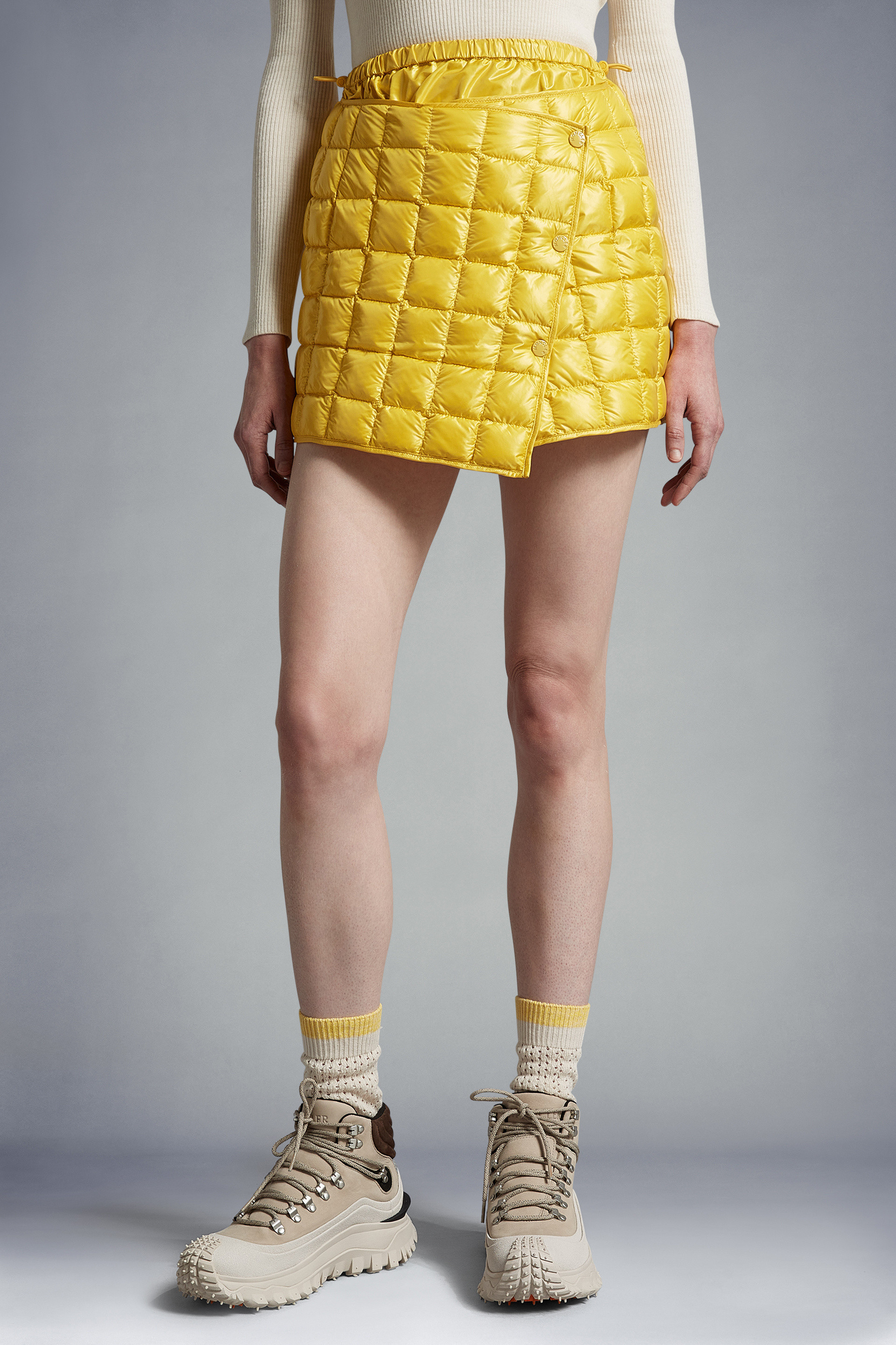 Moncler Quilted Glossed-shell Down Mini Wrap Skirt In Yellow