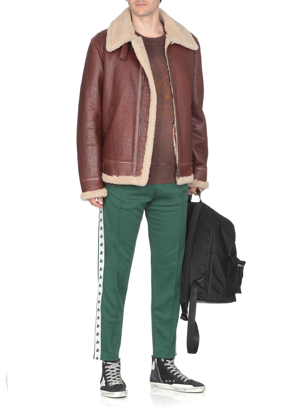 Golden Goose Sherling Leather Jacket In Red