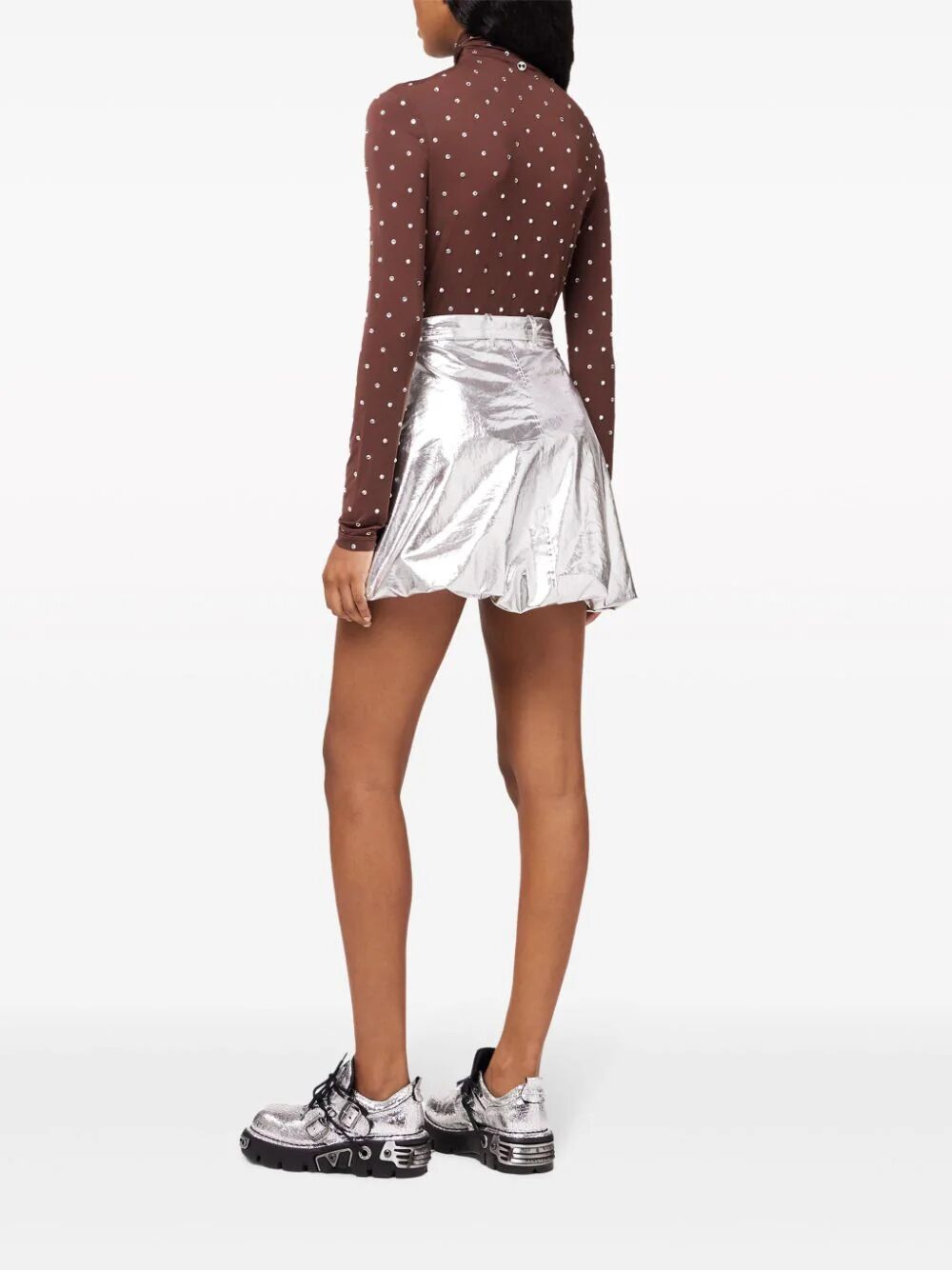 Rabanne Haut Crystal-embellished Stretch-jersey Turtleneck Top In Red
