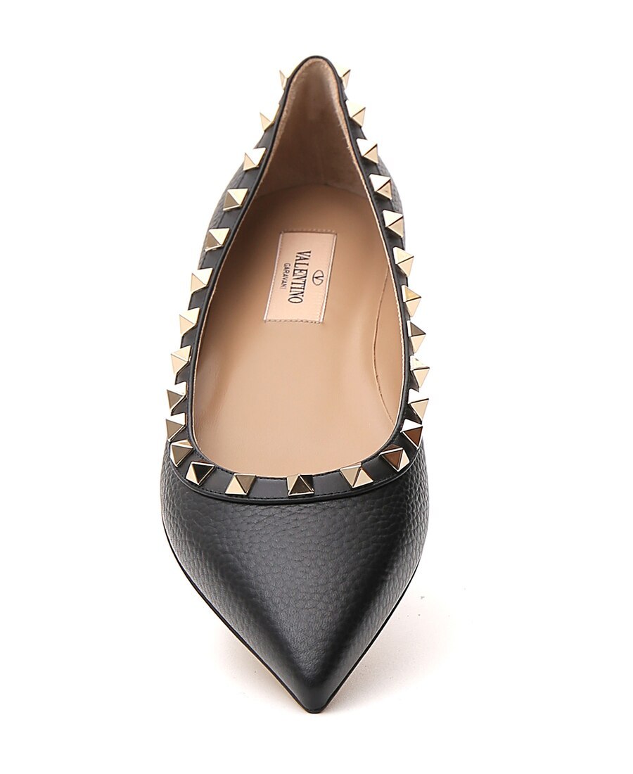 Valentino Rockstud Ballerina Shoes In Black