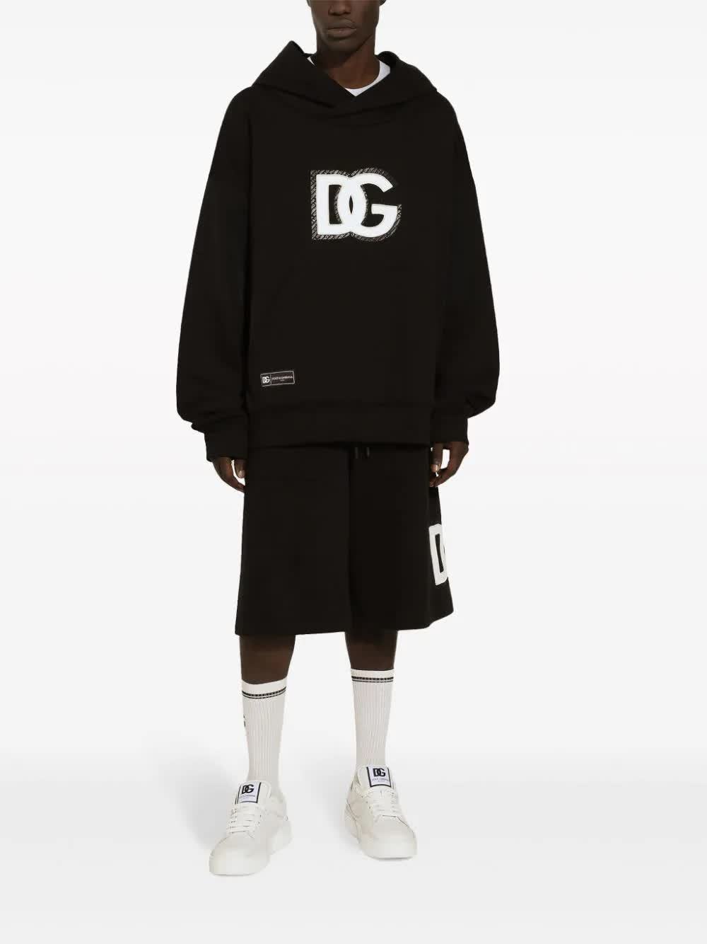 Dolce & Gabbana Black Bermuda Shorts With Contrasting Dg Patch In Black