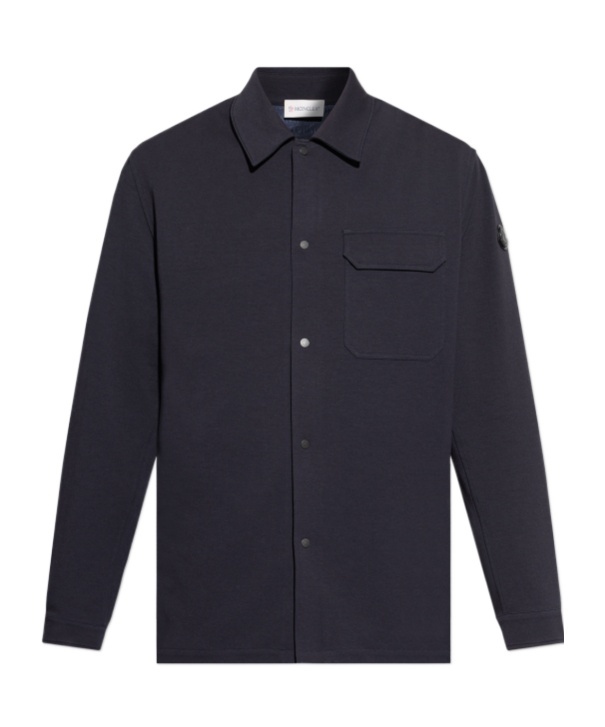 Moncler Long Sleeved Logo Patch Overshirt In Blue