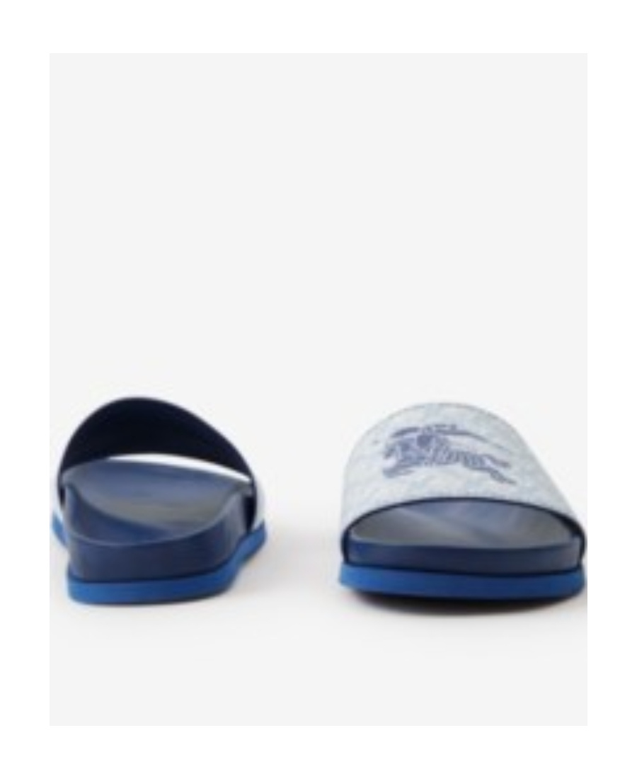 Burberry Ekd Monogram-print Leather Slides In Blue