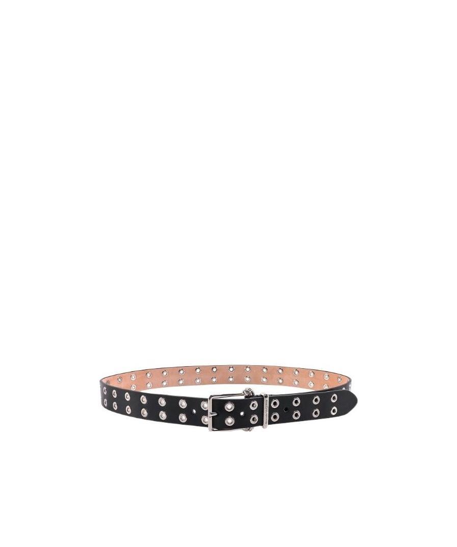 Alexander Mcqueen Twin Skull Leather Thin Belt In Black