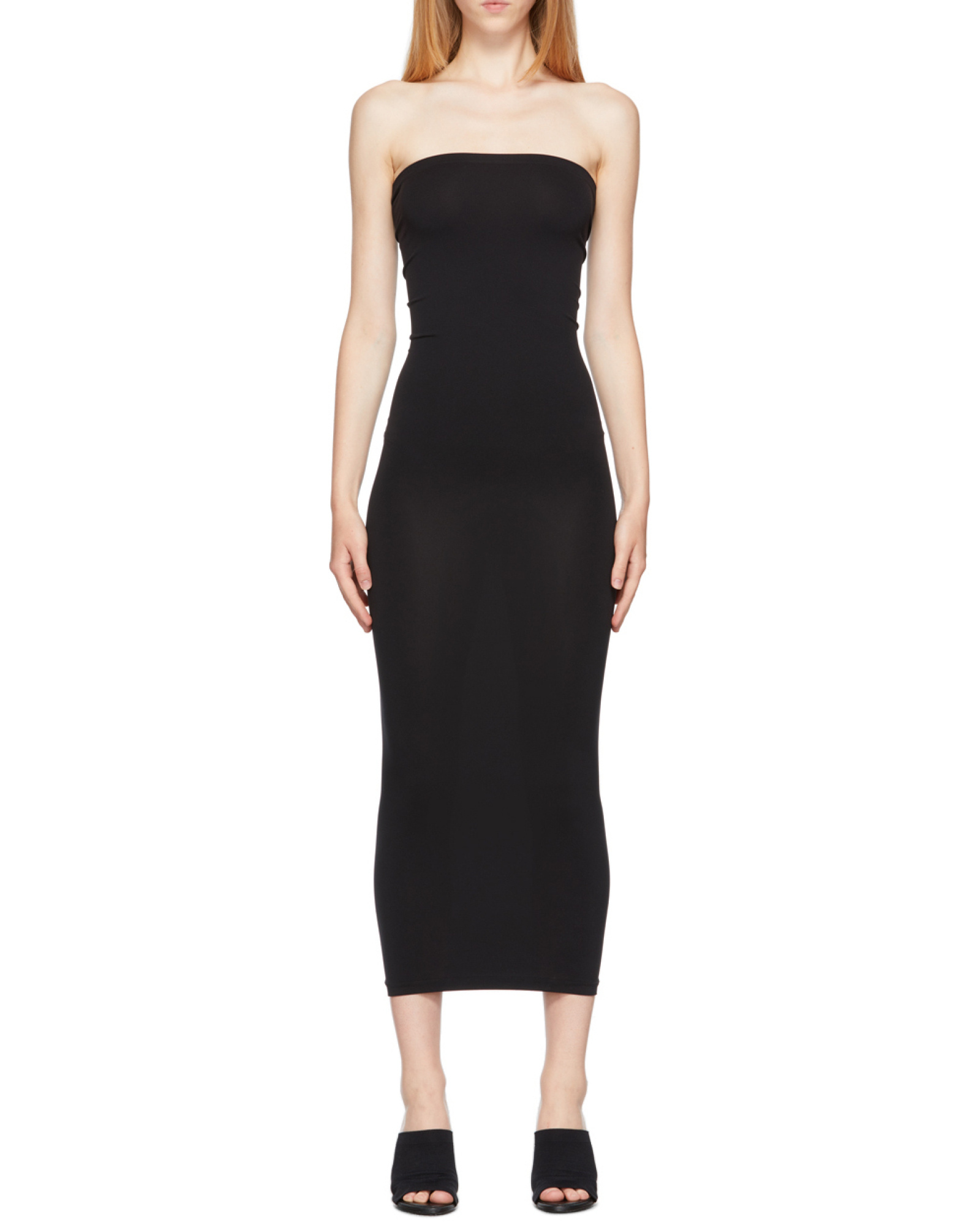 Wolford Sculpting Fatal Strapless Bodycon Midi Dress In Black