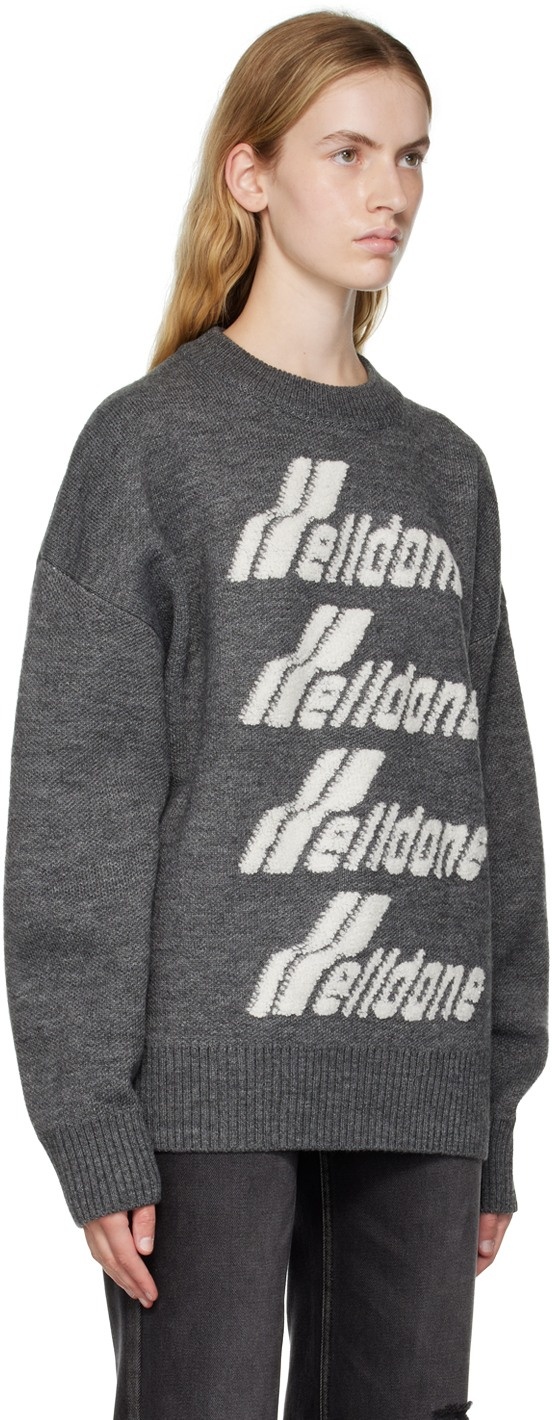 We11 Done Gray Pile Intarsia-knit Logo Jumper In Gray