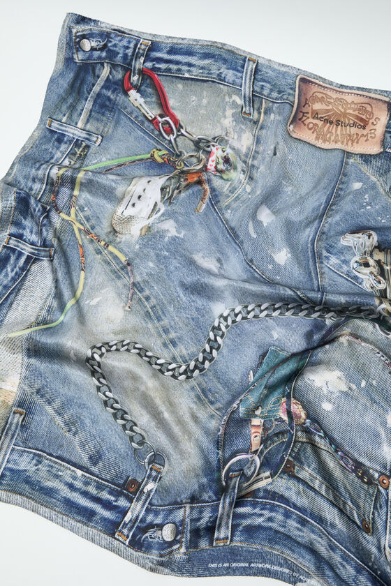 Acne Studios Denim-print Scarf In Blue