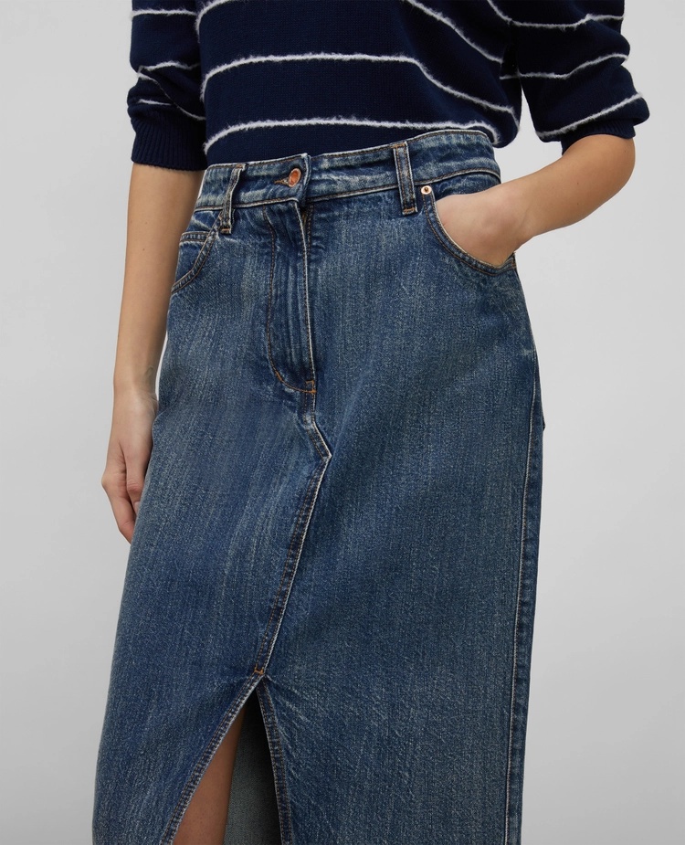 Shop Aspesi Appliqué-logo Denim Skirt In Blue
