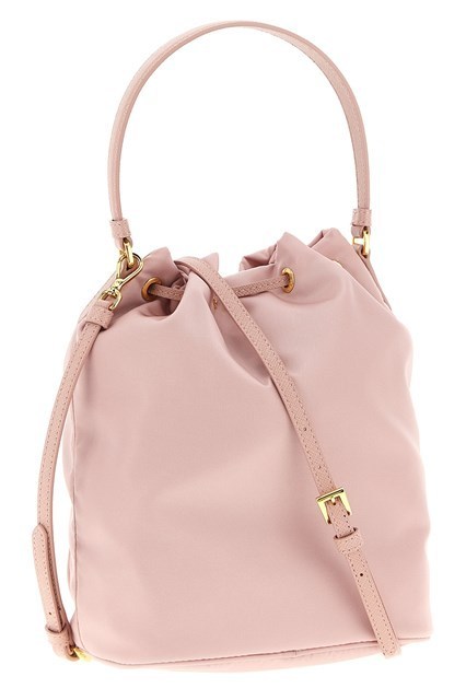 Prada Re-nylon Triangle-logo Drawstring Bucket Bag In Pink