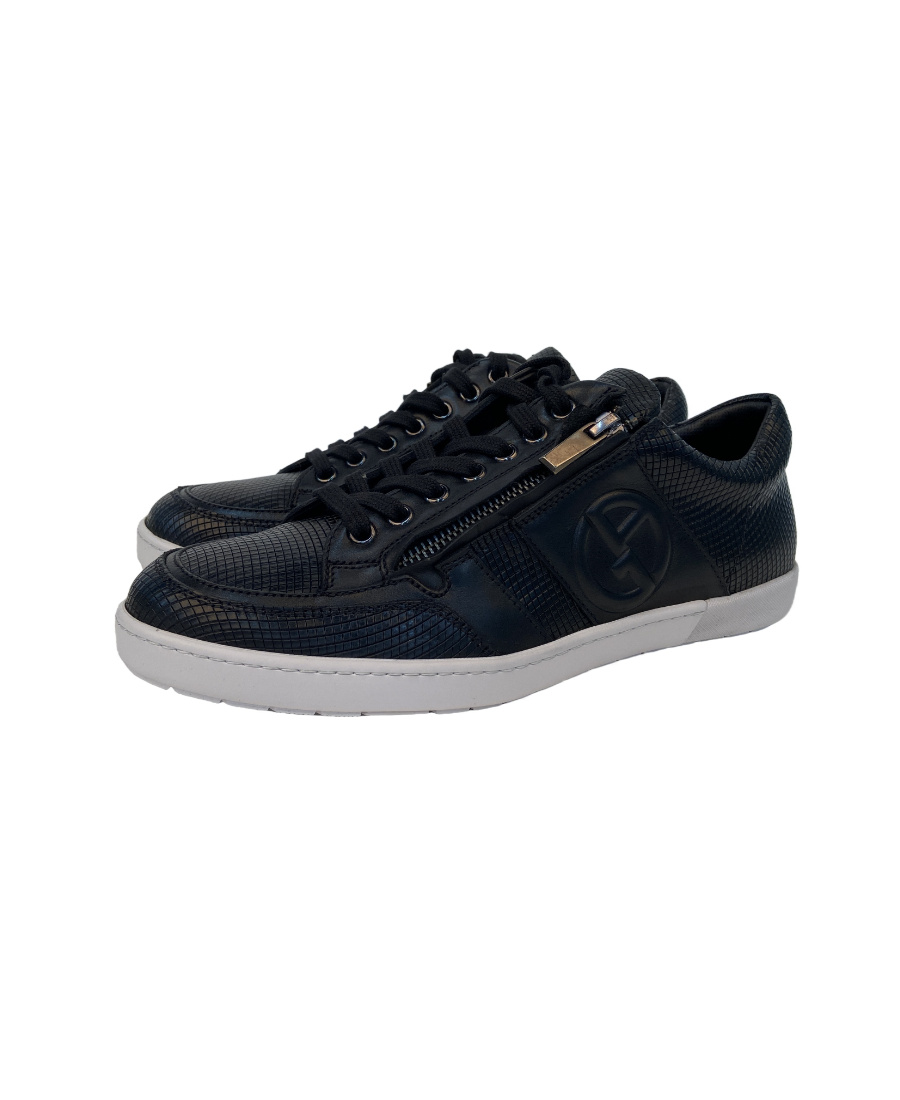 Giorgio Armani Logo Strapped Casual Sneakers In Black