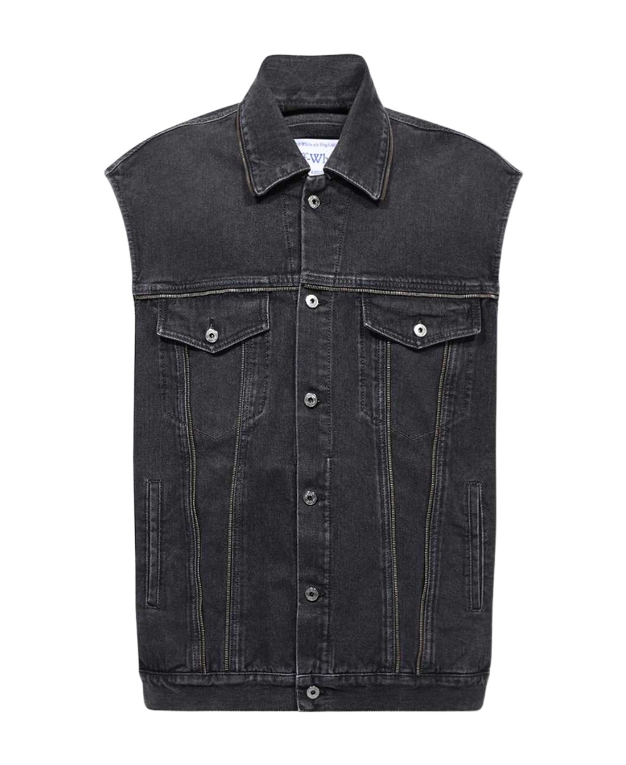 Off-white Logo-patch Decorative-zip Denim Gilet In Black