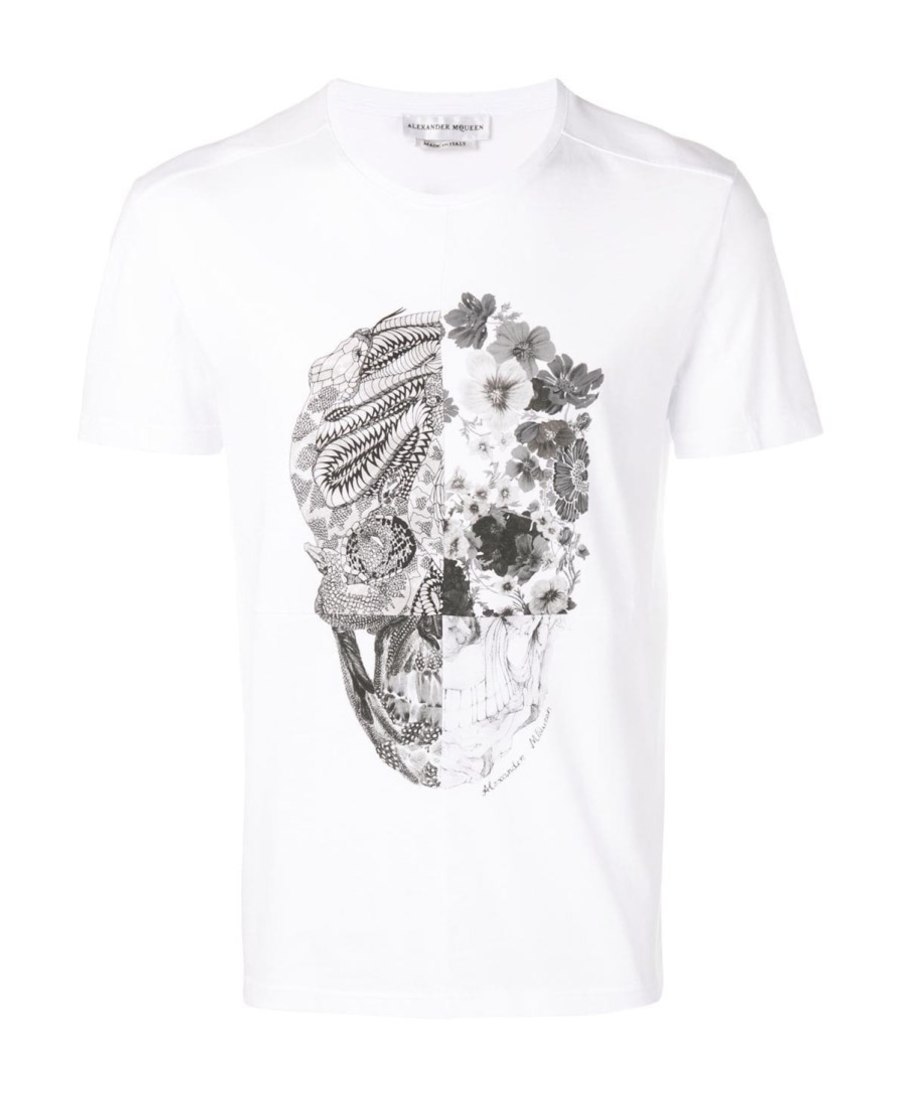 Alexander Mcqueen Floral Skull Print T-shirt In White