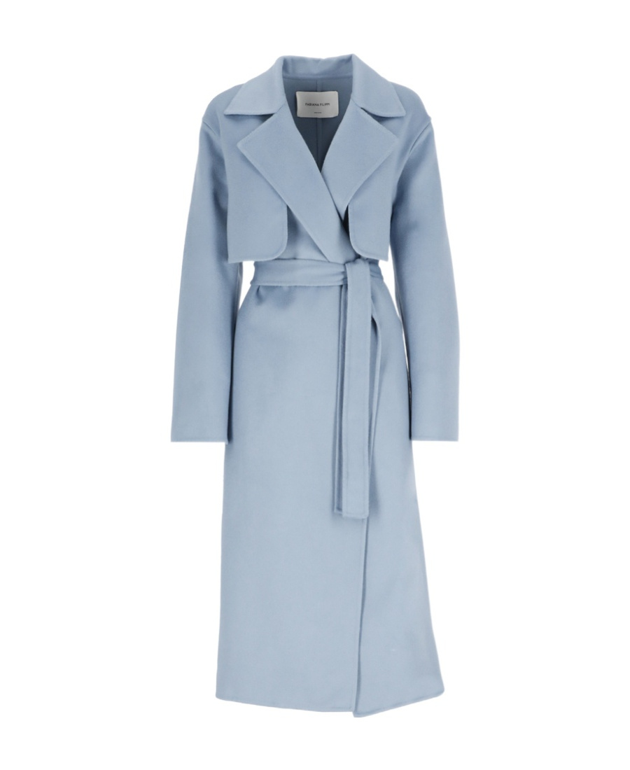 Shop Fabiana Filippi V-collar Long-sleeved Lace-up Coat In Blue