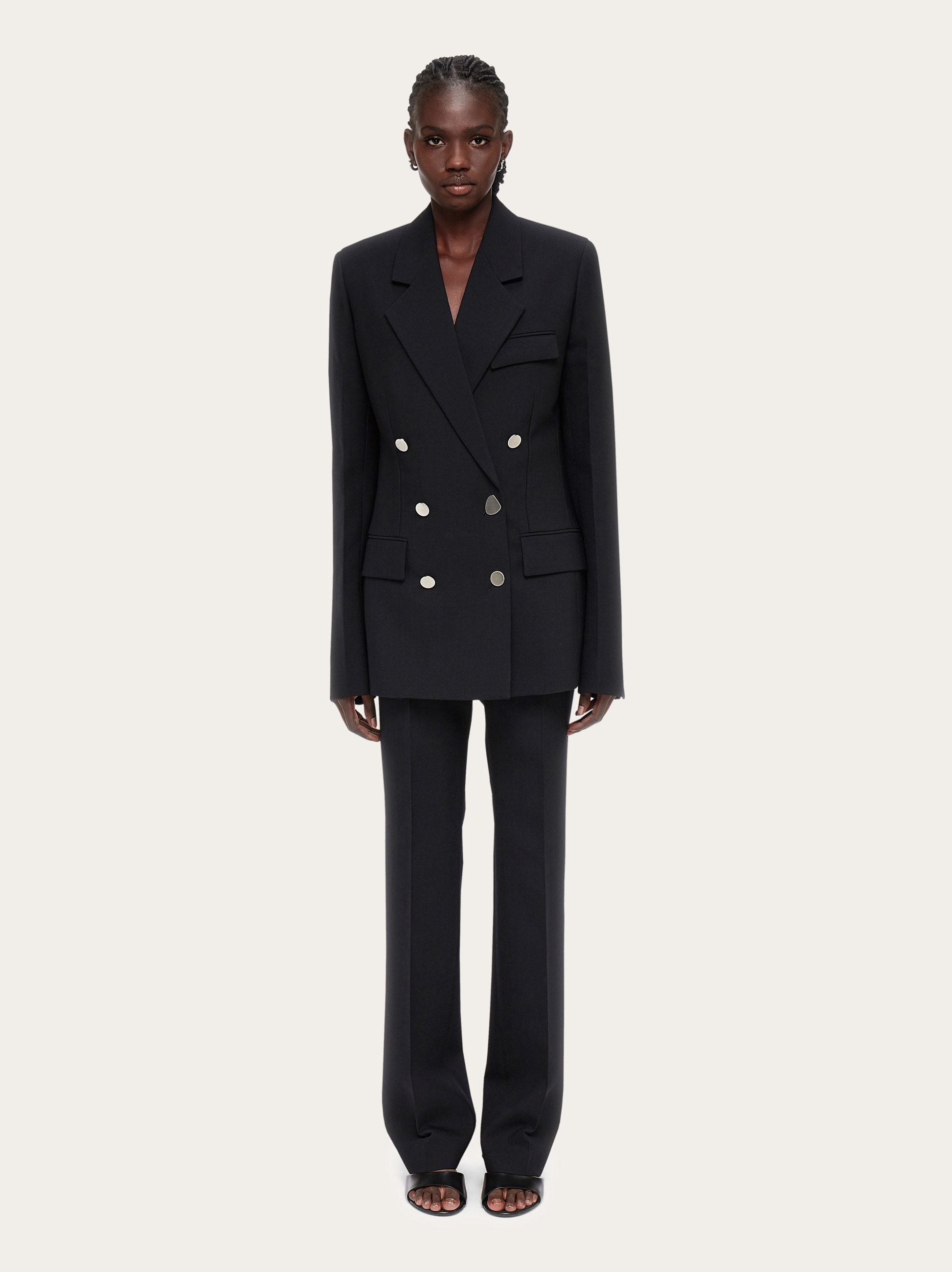 Ferragamo Double Breasted Wool Blazer In Black