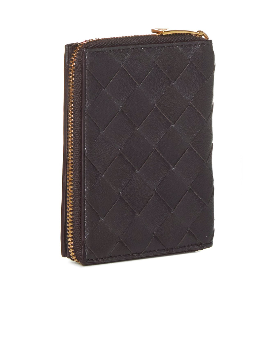 Bottega Veneta Double Fold Zipper Purse In Brown