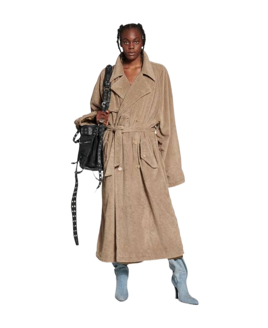 Balenciaga Towelling-finish Cotton Trench-coat In Nude