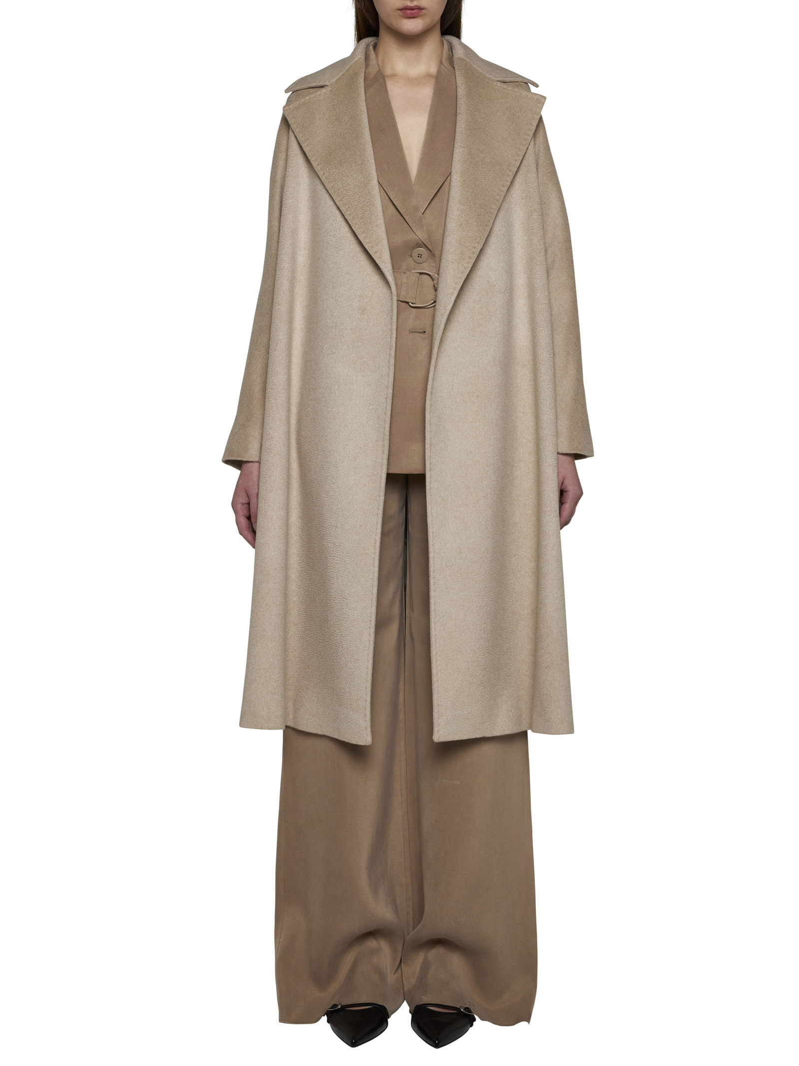 Max Mara Long-sleeved Cashmere Coat In Nude