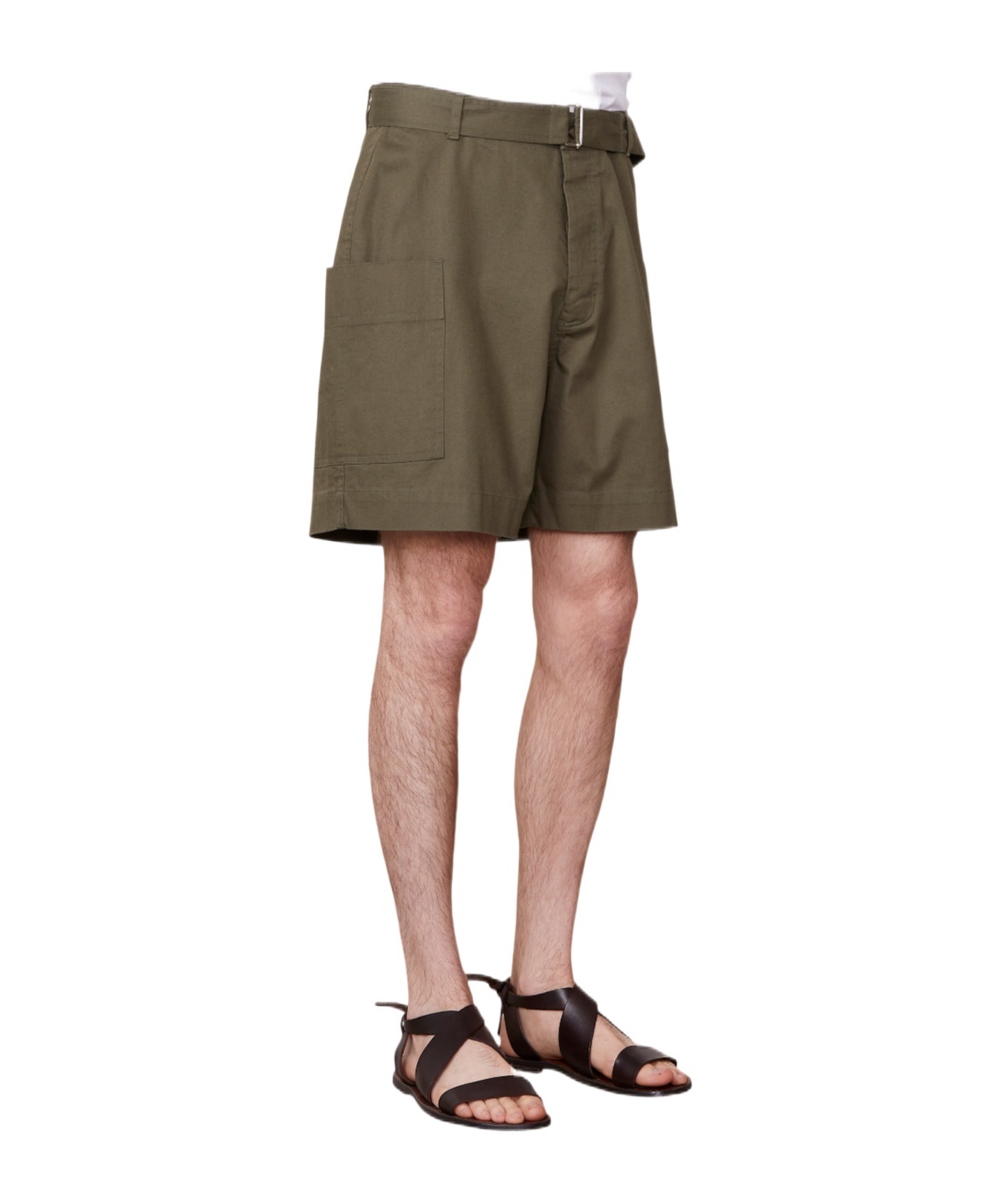 Officine Generale Daryl Belted Bermuda Shorts In Olive Night