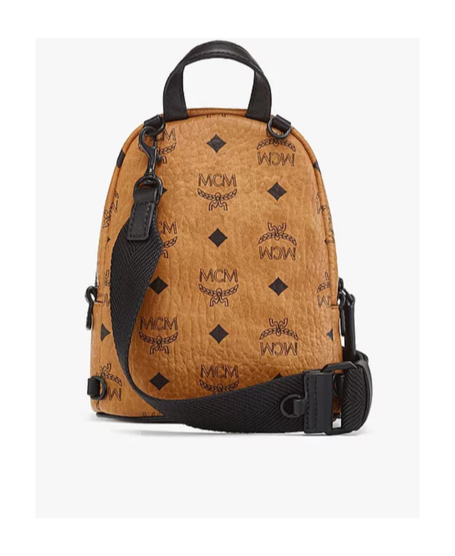 Mcm Stark Monogram Print Zipped Backpack In Brown