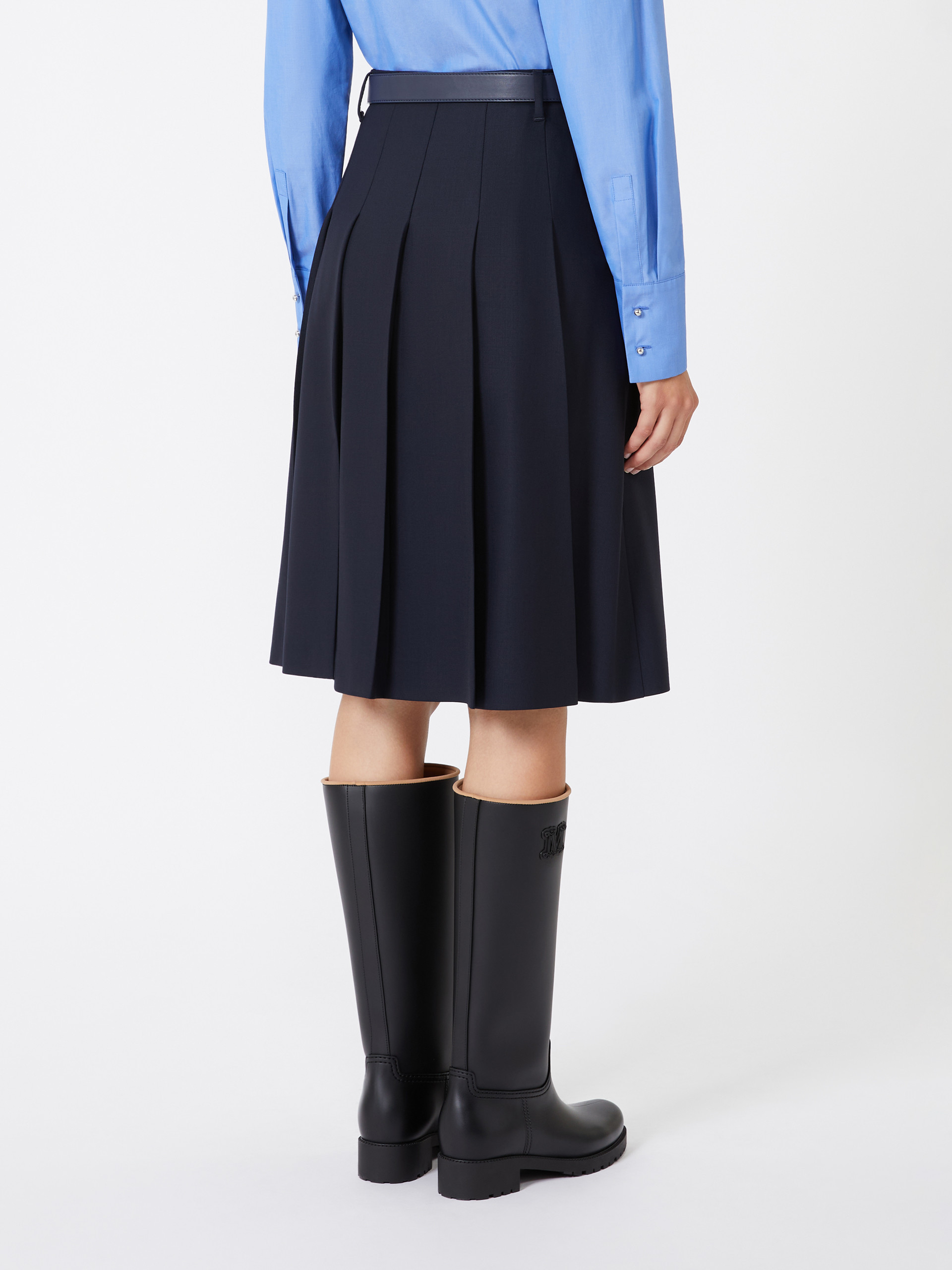 Max Mara Studio Belted Pleated Midi Skirt In Blue