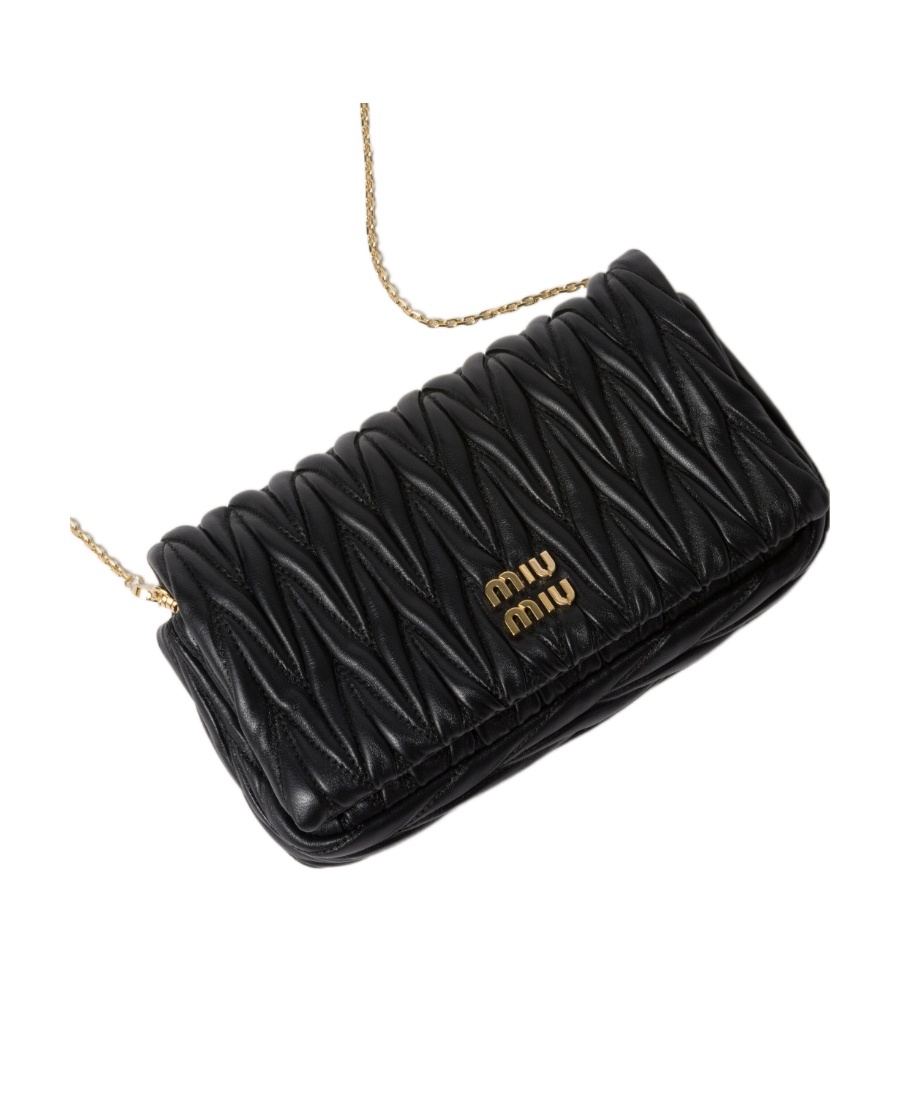 Miu Miu Mini Matelassé Leather Shoulder Bag In Black