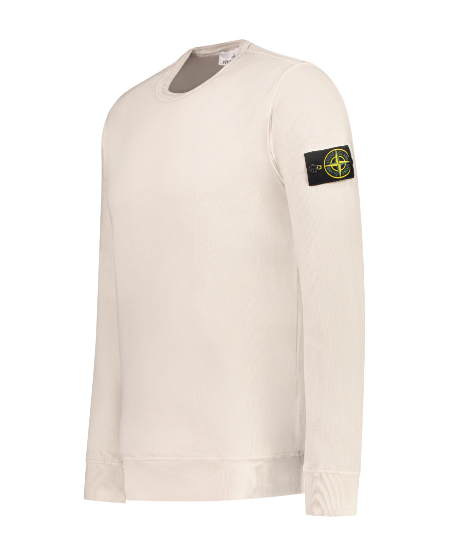 Stone Island Compass Patch Rib Virgin Wool Crewneck Sweater In White