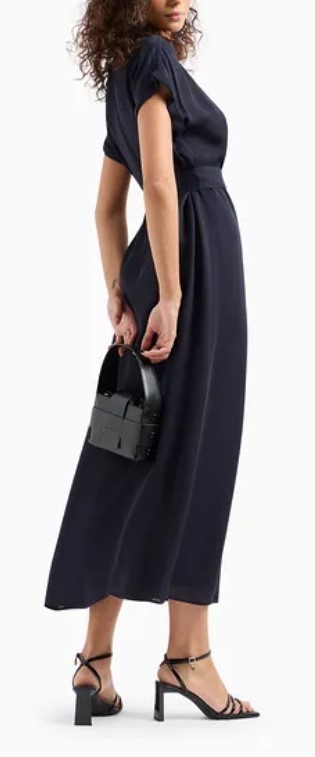 Armani Exchange Crepe Flared Maxi Dress In Black