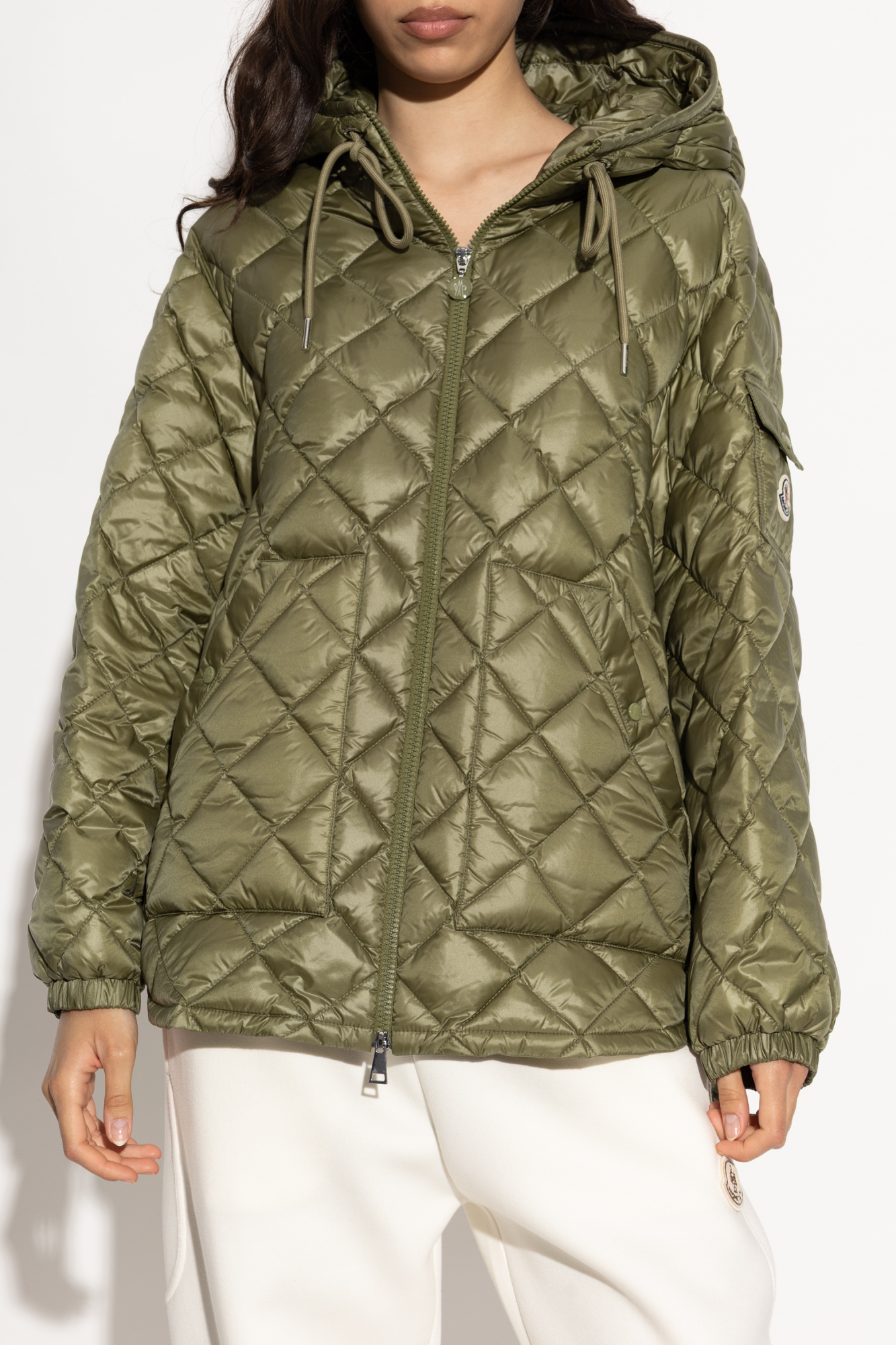 Moncler Camicia Long-sleeved Down Jacket In Green