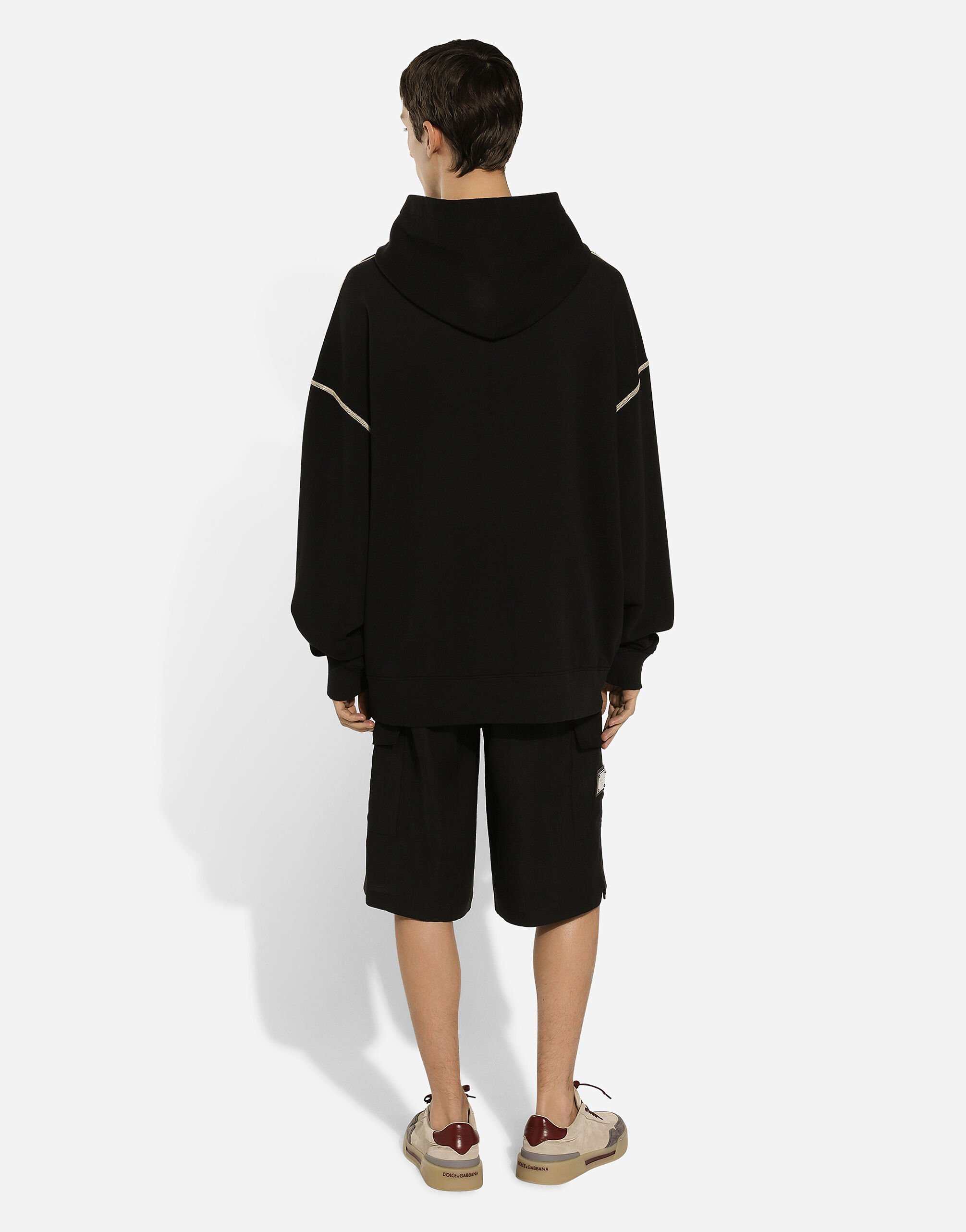 Dolce & Gabbana Oversized Hoodie With Hood And Logo Print In Black