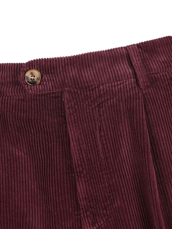 Brunello Cucinelli Garment-dyed Leisure Fit Trousers In Cotton Corduroy With Pleat Clothing In Burgundy