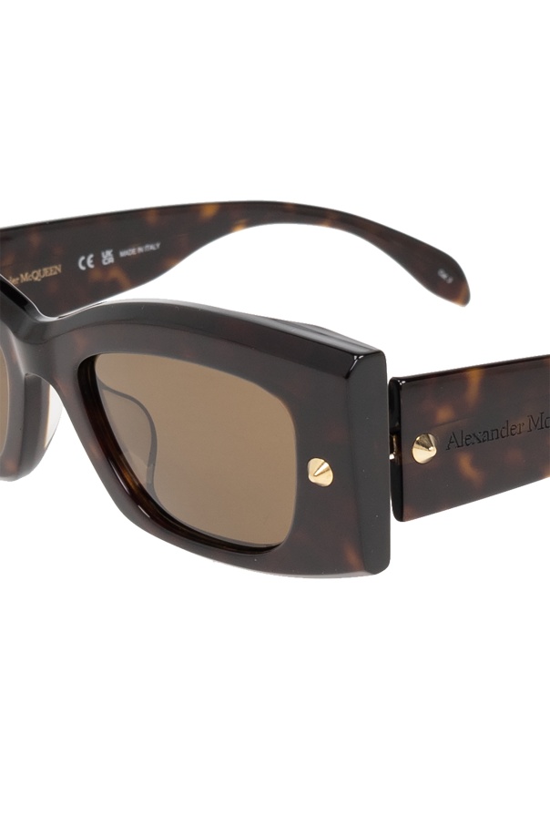 Alexander Mcqueen Spike Studs Rectangular-frame Sunglasses In Brown