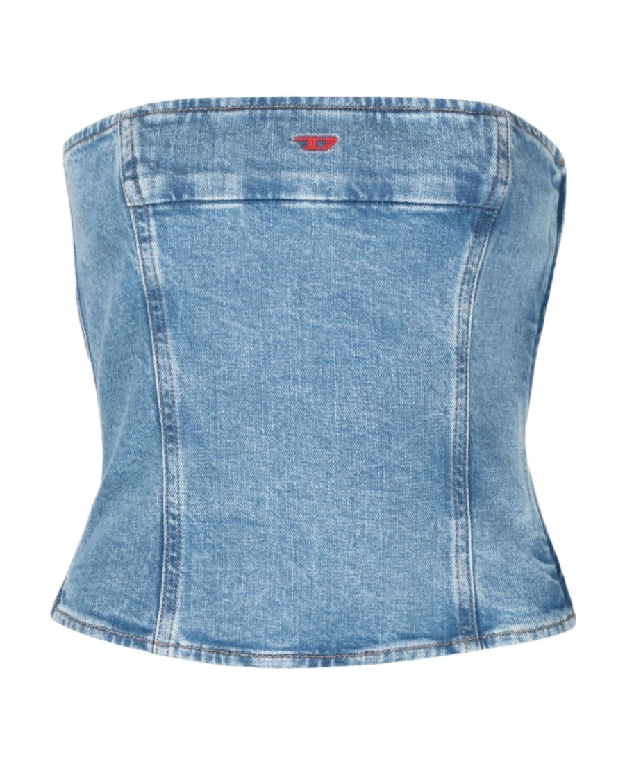 Diesel De-ville Strapless Denim Crop Top In Blue
